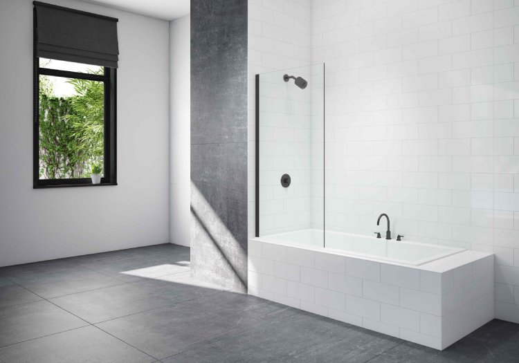 Merlyn Black Fixed Square Bath Screen 1500mm H x 800mm W Right Handed - 8mm Glass