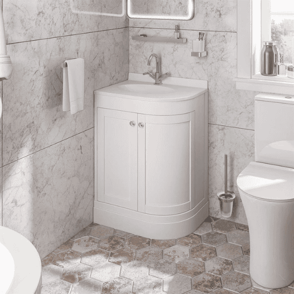 Eastbrook Hardwick 60cm Left Hand (LH) 2 Door Corner Cabinet Basin Unit - Matt White